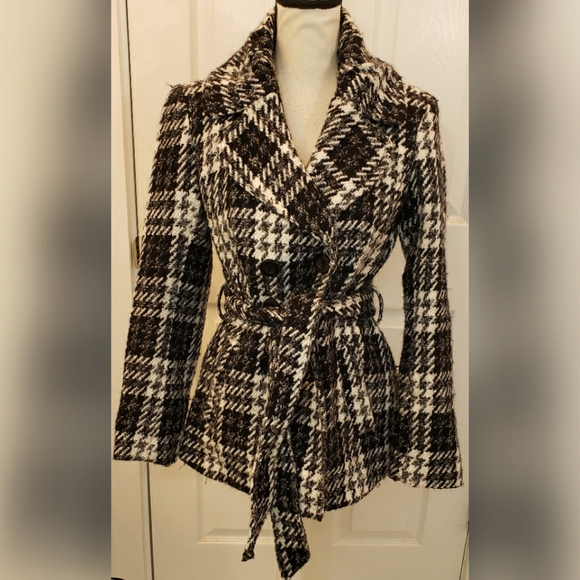 White House Black Market Jackets & Blazers - White House Black Market WHMB White Plaid Coat Button Up Wool Women's Size Small